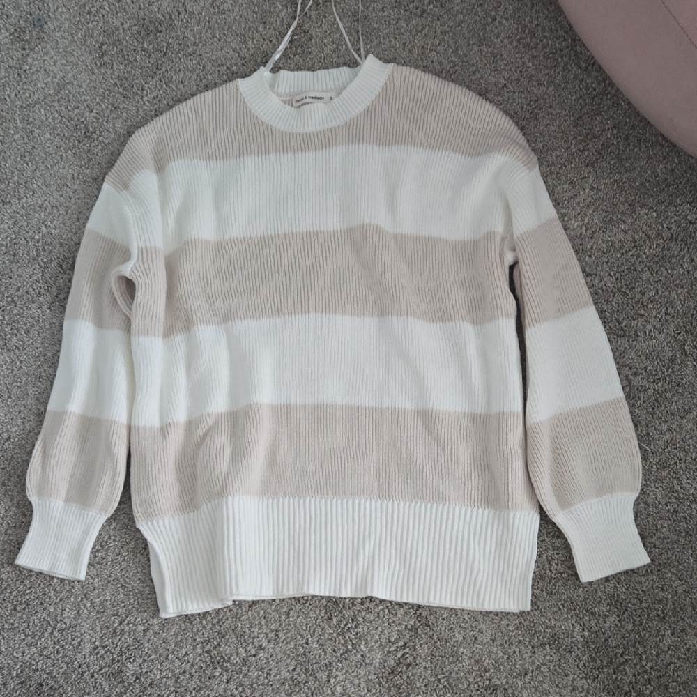 moon & madison Beige and White Striped Sweater